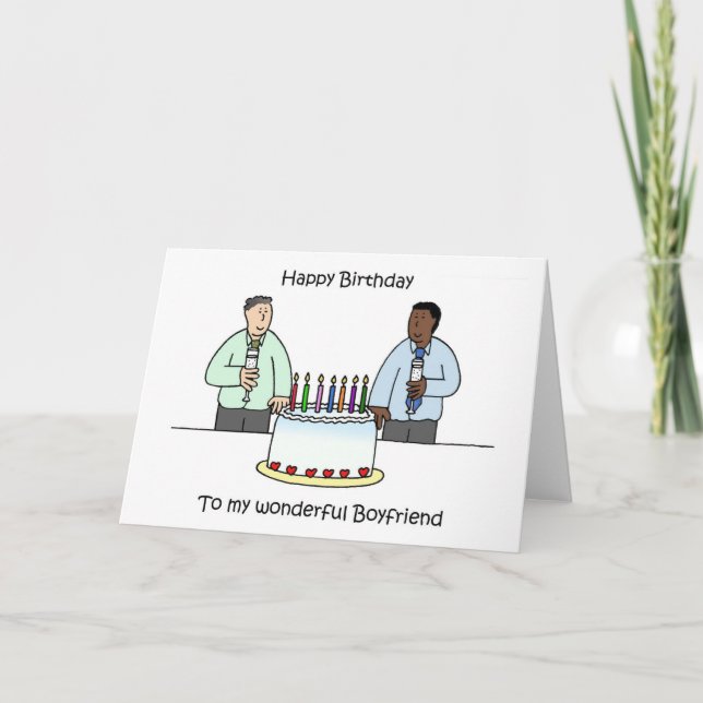 Happy Birthday to Interracial Male Couple Card (Front)