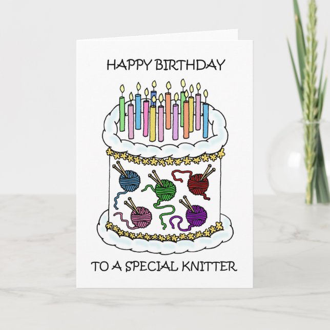 Happy Birthday to Knitter Cake and Candles Card (Front)