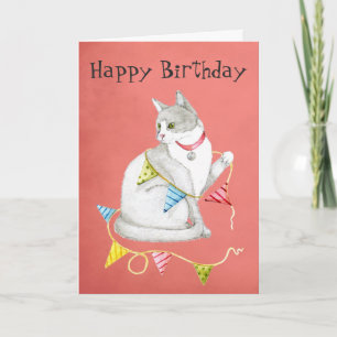 Happy Birthday to Meow   Kitty with Banner Card