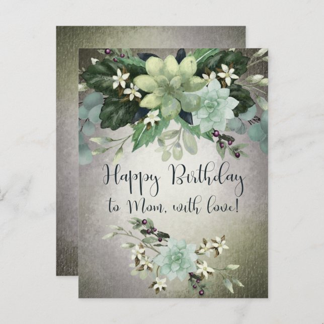 Happy Birthday To Mum | Watercolor Succulent Swag Postcard (Front/Back)
