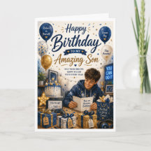 Happy Birthday to My Amazing Son Party Card Design