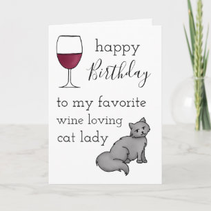 Happy Birthday to my Favourite Wine Loving Cat Lad Card