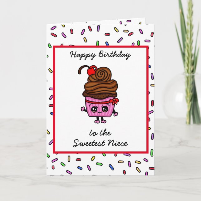 Happy Birthday to my Niece, Cute Cupcake  Card (Front)