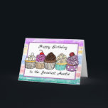 Happy Birthday to My Sweet Auntie Card<br><div class="desc">Happy Birthday Card for an Aunt. Whimsical hand drawn cupcakes in chocolate,  cherry,  strawberry,  lemon and vanilla with sprinkles,  raspberries and cherries.</div>