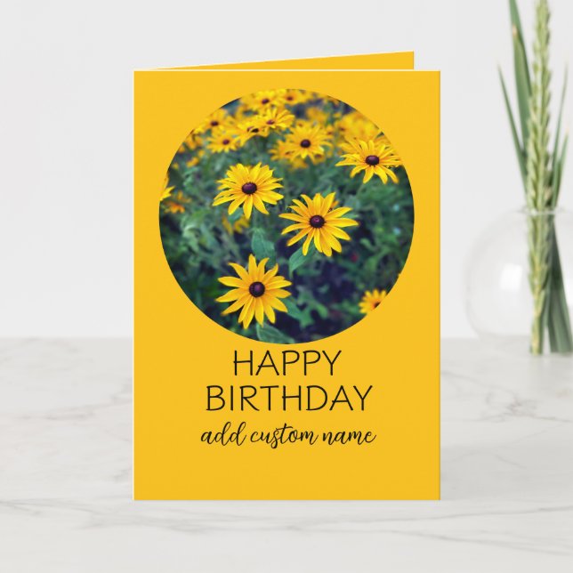 Happy Birthday to personalise bright yellow flower Card (Front)