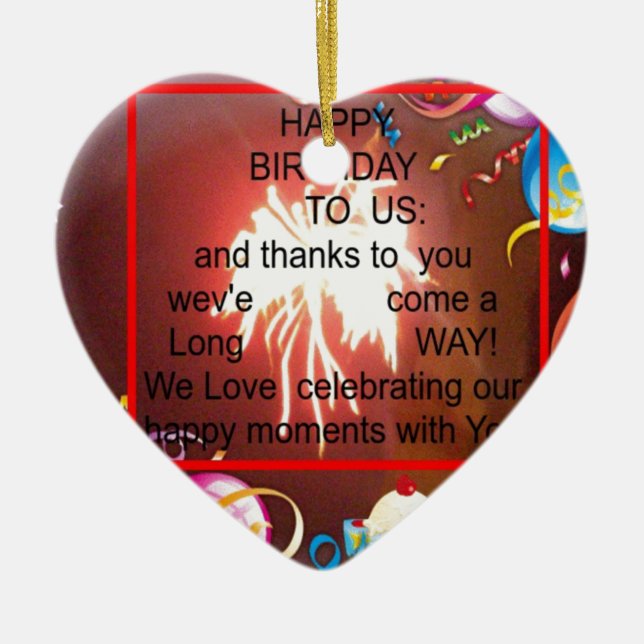 Happy Birthday to Us Art Print Ceramic Tree Decoration (Front)