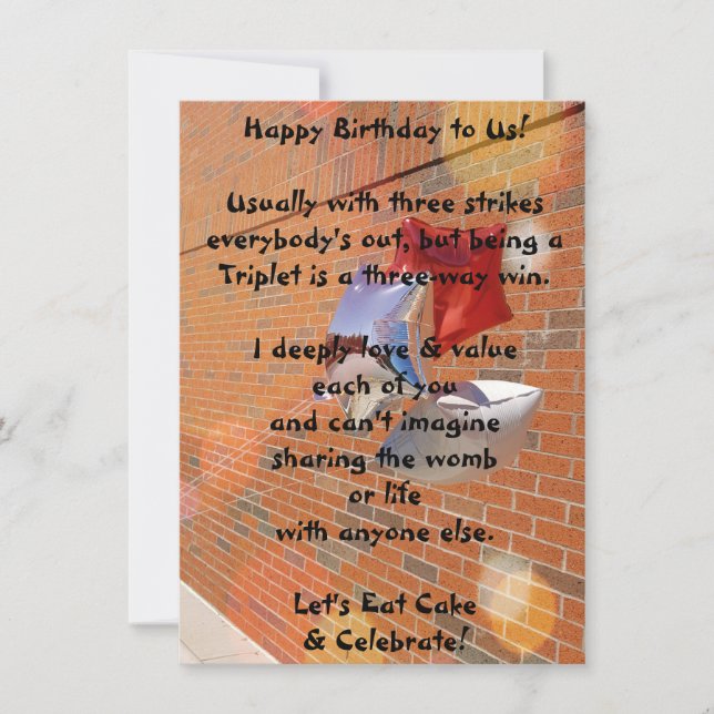 Happy Birthday to Us Triplets Flat Card (Front)