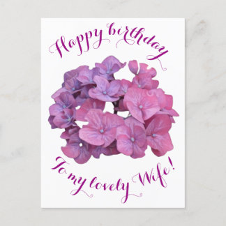 Happy Birthday to wife pretty pink flowers love Postcard