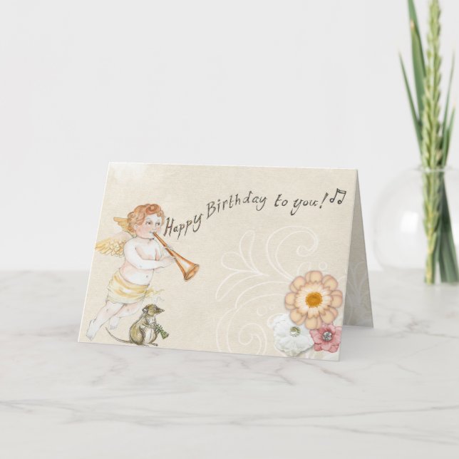 Happy Birthday to you! Angel with mouse card (Front)