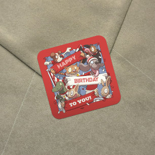 Happy Birthday To You Animal Fans Red & White Square Sticker