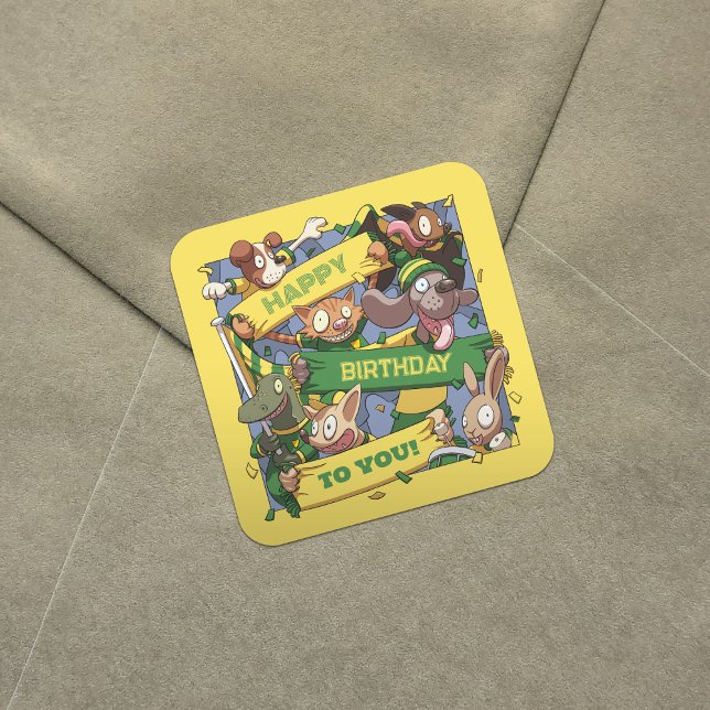 Happy Birthday To You Animal Fans Yellow & Green Square Sticker (Creator Uploaded)