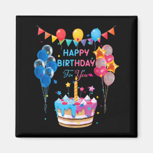 Happy Birthday To You Cake And Balloon Party Magnet