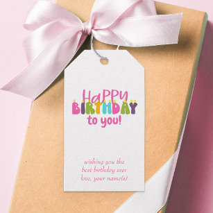 Happy Birthday to You Colourful Candle Personalise Gift Tags