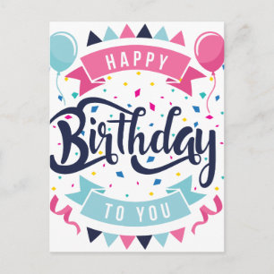 Happy birthday to you confetti and bunting postcard