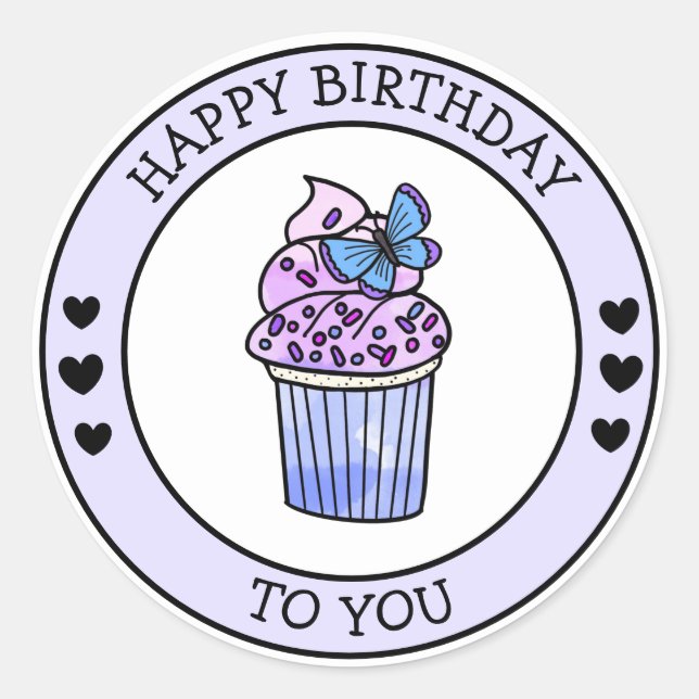 Happy Birthday To You Cute Cupcake Classic Round Sticker (Front)