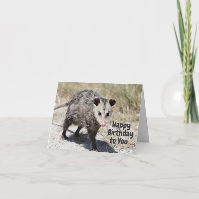 Happy Birthday to You Cute Opossum Walking  Card (Front)