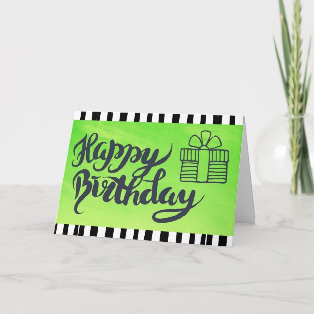 Happy Birthday to You Lime Green & Black  Birthday Card (Front)