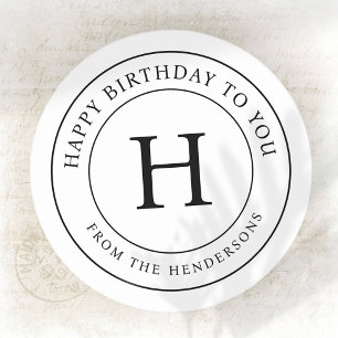 Happy Birthday To You Modern Family Monogram Classic Round Sticker