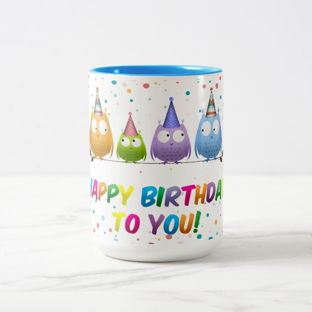 Happy Birthday to You, Owls, Two-Tone Coffee Mug (Center)