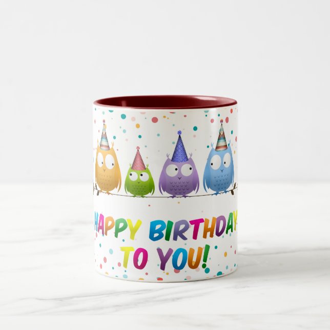 Happy Birthday to You, Owls, Two-Tone Coffee Mug (Center)