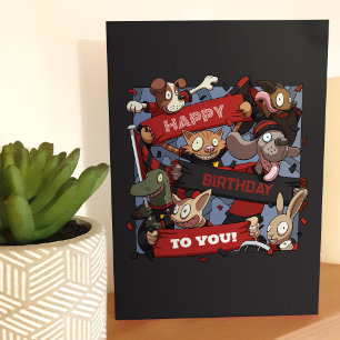 Happy Birthday To You Party Animals Black & Red Card