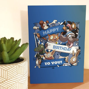 Happy Birthday To You Party Animals Blue & White Card