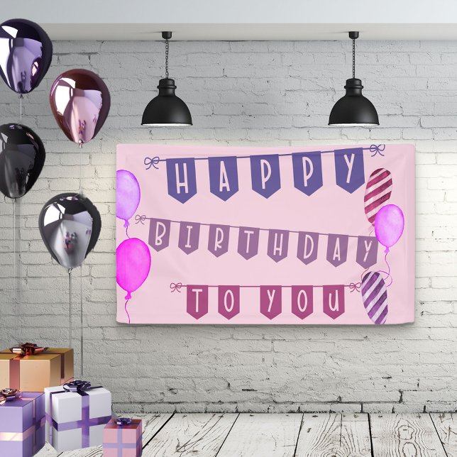 Happy Birthday To You Pink Bunting and Balloons Banner (Creator Uploaded)