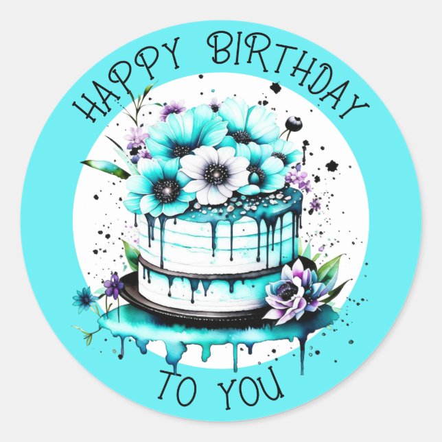 Happy Birthday To You | Pretty Whimsical Cake Classic Round Sticker (Front)
