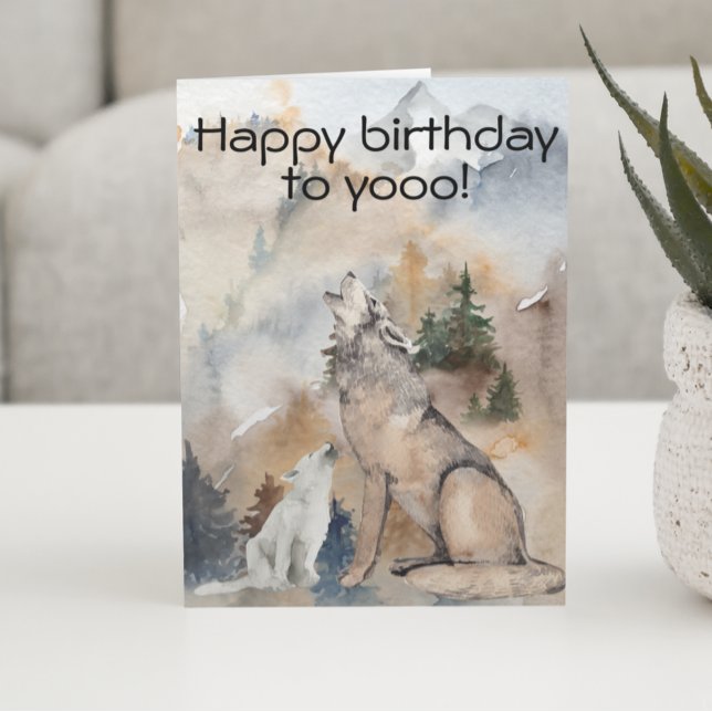 Happy Birthday to you Wolf Howling Watercolor Card (Creator Uploaded)