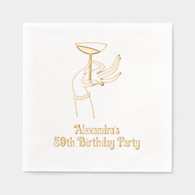 Happy Birthday Toast Raising Champagne Glass  Foil Napkins (Front)