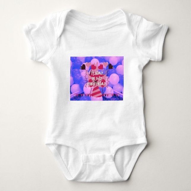 Happy Birthday Today is my Birthday Blue Balloons Baby Bodysuit (Front)