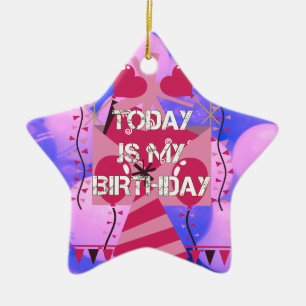 Happy Birthday Today is my Birthday Blue Balloons Ceramic Ornament