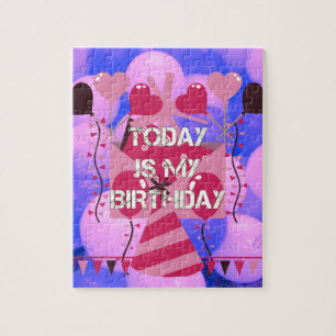 Happy Birthday Today is my Birthday Blue Balloons Jigsaw Puzzle