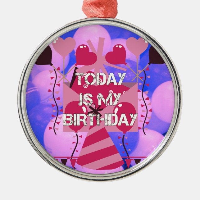 Happy Birthday Today is my Birthday Blue Balloons Metal Tree Decoration (Front)