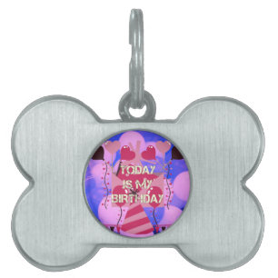 Happy Birthday Today is my Birthday Blue Balloons Pet Name Tag