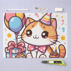 Happy Birthday Toon Kitty Birthday Card Tissue Paper