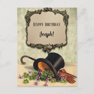  Happy Birthday Top Hat Gloves Personal Name   Postcard