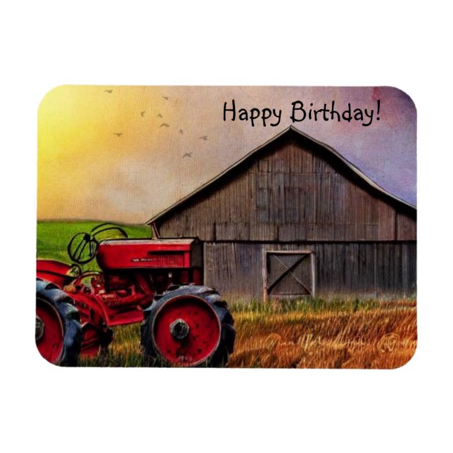 Happy Birthday Tractor and Barn Magnet (Horizontal)