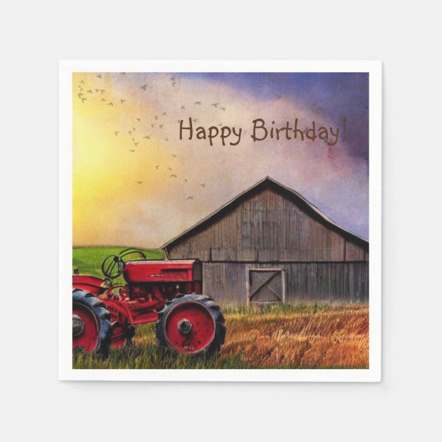 Happy Birthday Tractor and Barn Napkin (Front)