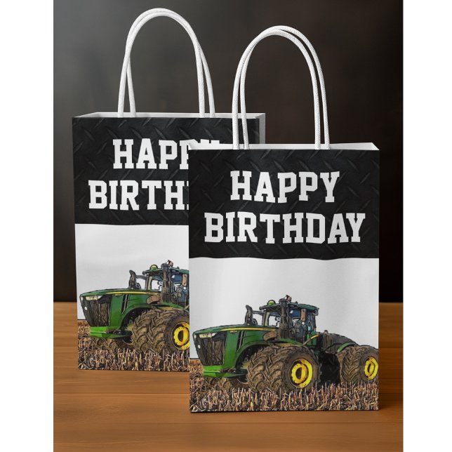 Happy Birthday Tractor Farm Equipment Agriculture Medium Gift Bag (Happy Birthday Tractor Party Gift Bag.)