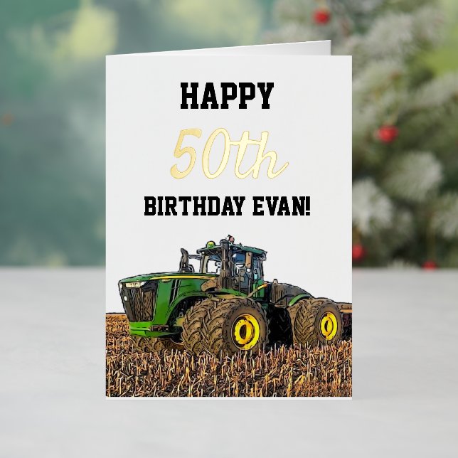 Happy Birthday Tractor Men Equipment 50th Foil Holiday Card (Holiday In Situ)