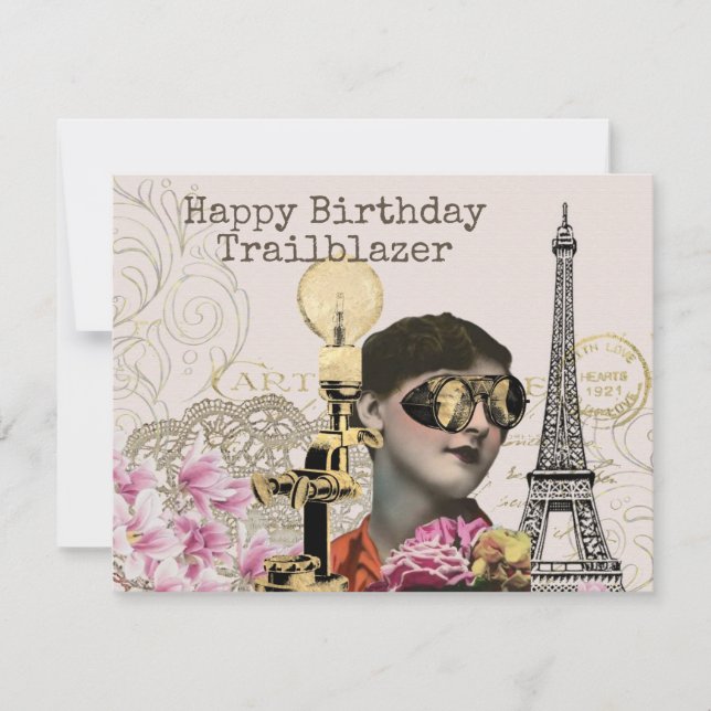 Happy Birthday Trailblazer Steampunk Vintage  Card (Front)