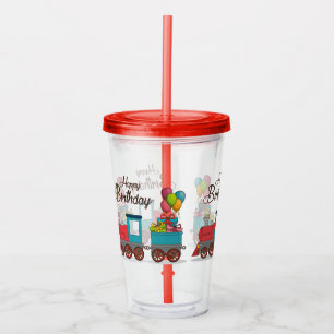 Happy Birthday Train  Acrylic Tumbler