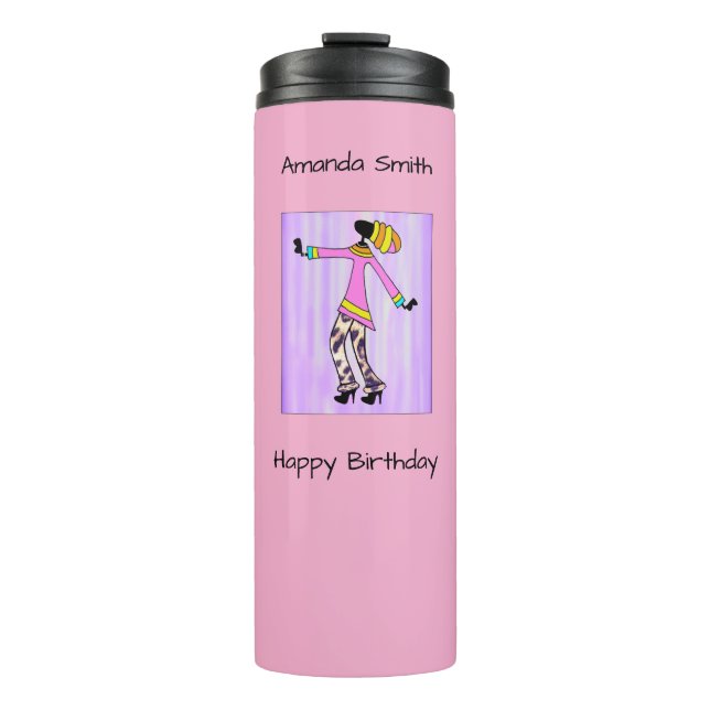 Happy Birthday, Trendy, Stylish Elegant Girl Thermal Tumbler (Front)