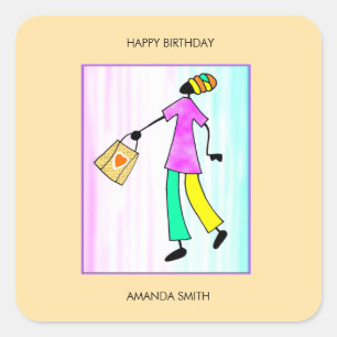 Happy Birthday, Trendy Woman Square Sticker