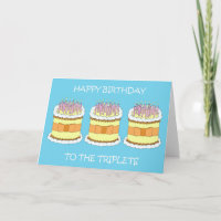 Happy Birthday Triplets, Cartoon Cake and Candles.
