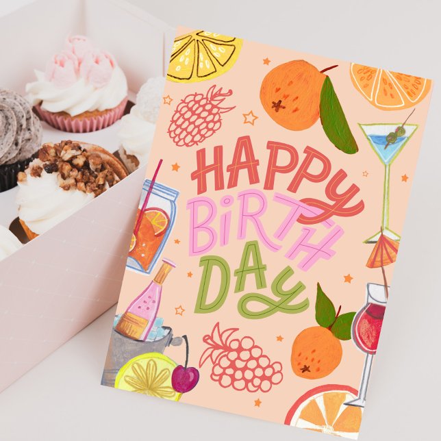 Happy Birthday Tropical Fruit and Cocktail Party Card (Happy Birthday Tropical Fruit and Cocktail Party Card)