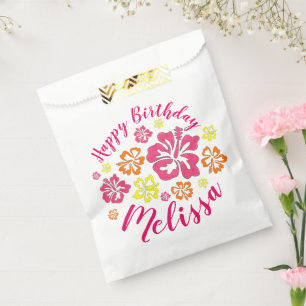 Happy Birthday Tropical Hawaiian Hibiscus Flowers Favour Bag