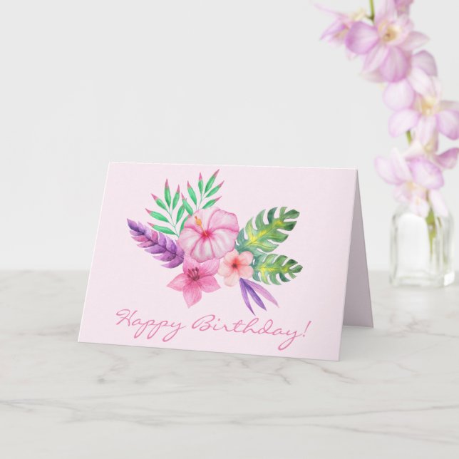 Happy Birthday  | Tropical Hibiscus Bouquet Card (Orchid)