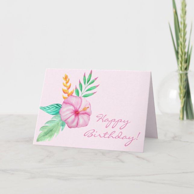 Happy Birthday  | Tropical Hibiscus Bouquet Card (Front)
